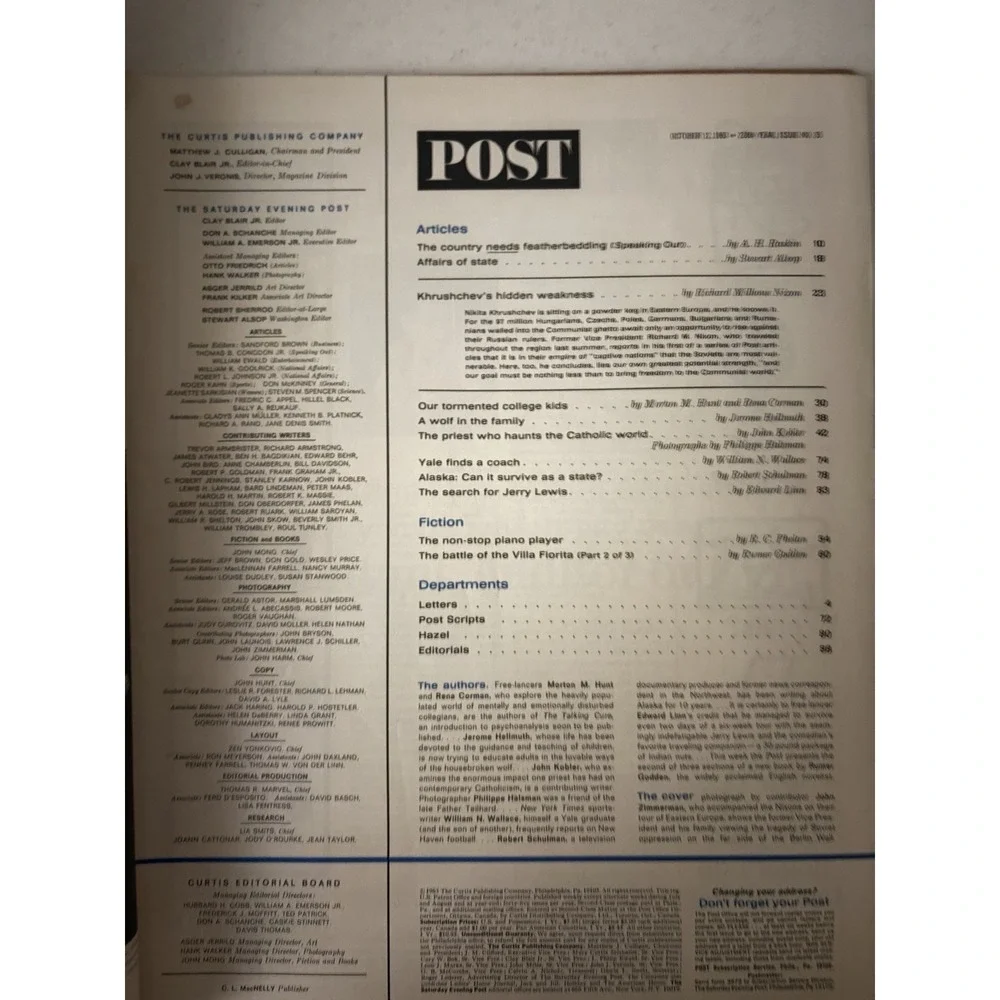 The Saturday Evening Post October 12 1963 Nixon Iron Curtain Car Ads